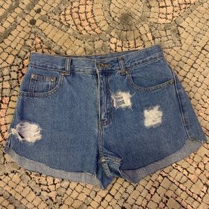High waisted distressed shorts